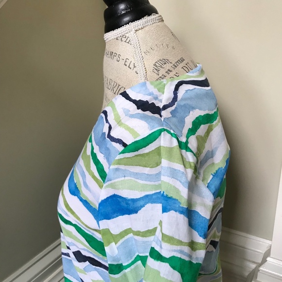Charlotte Brody Blouse Top Shirt Womens XS Blue White Green 3/4 Sleeve V-Neck - Picture 10 of 12